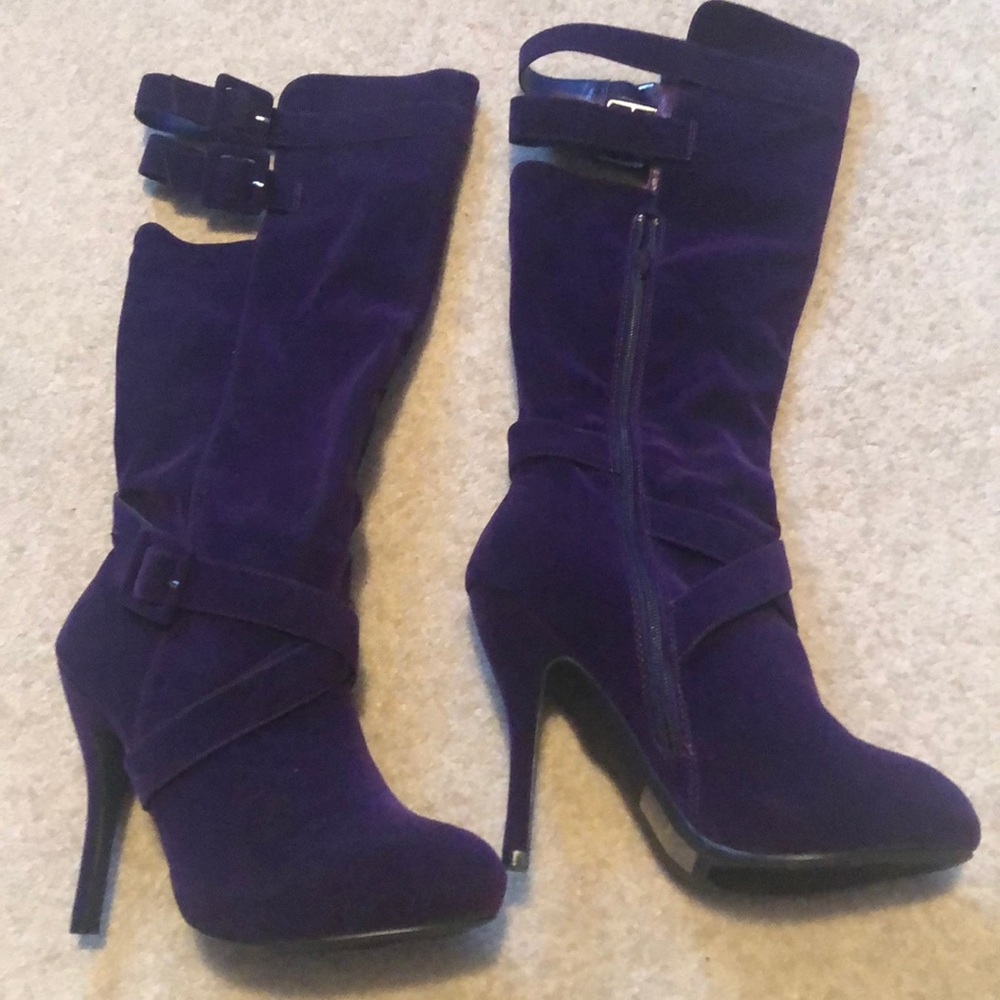 Purple heeled boots